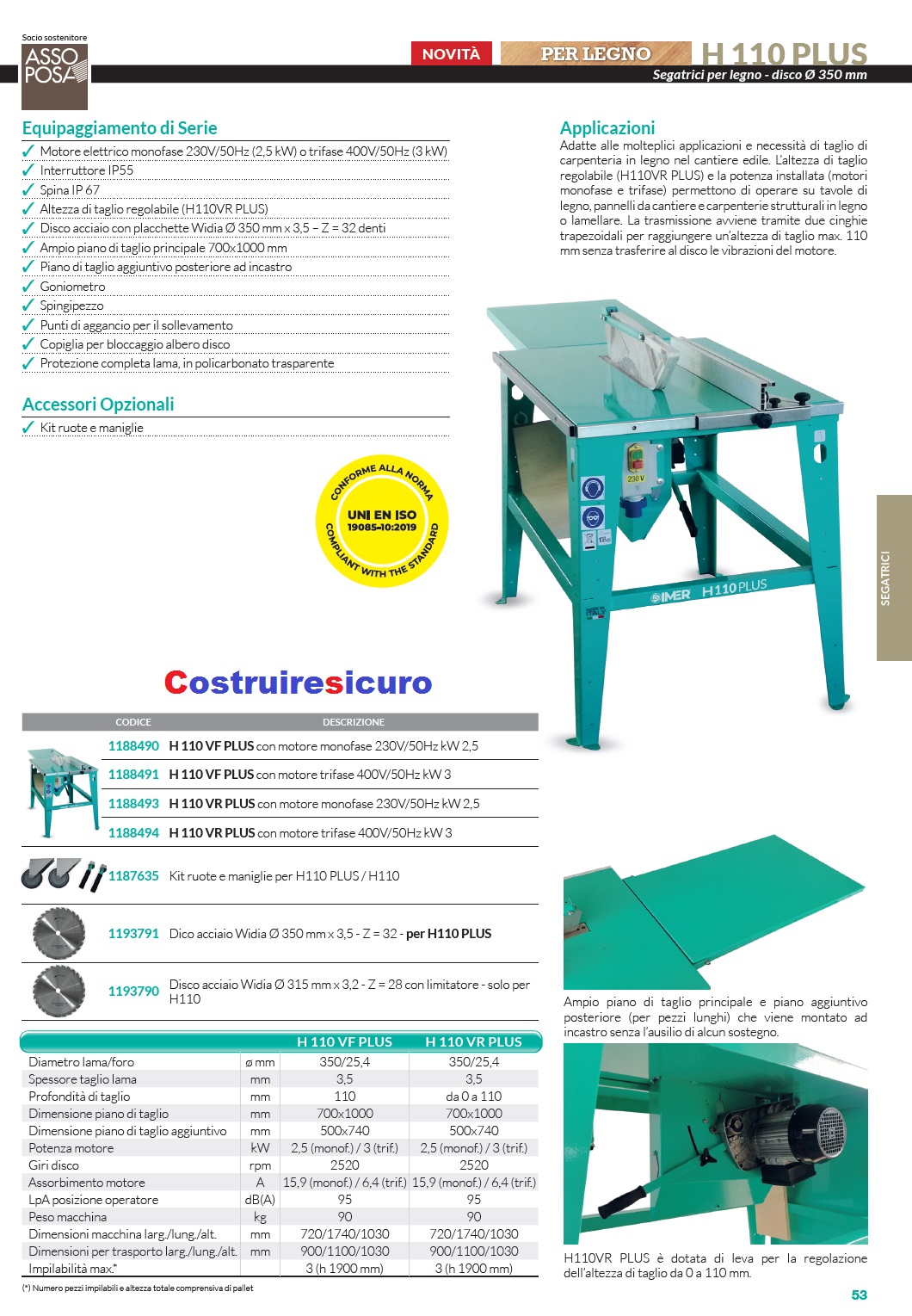 Banco sega legno da cantiere Imer H110